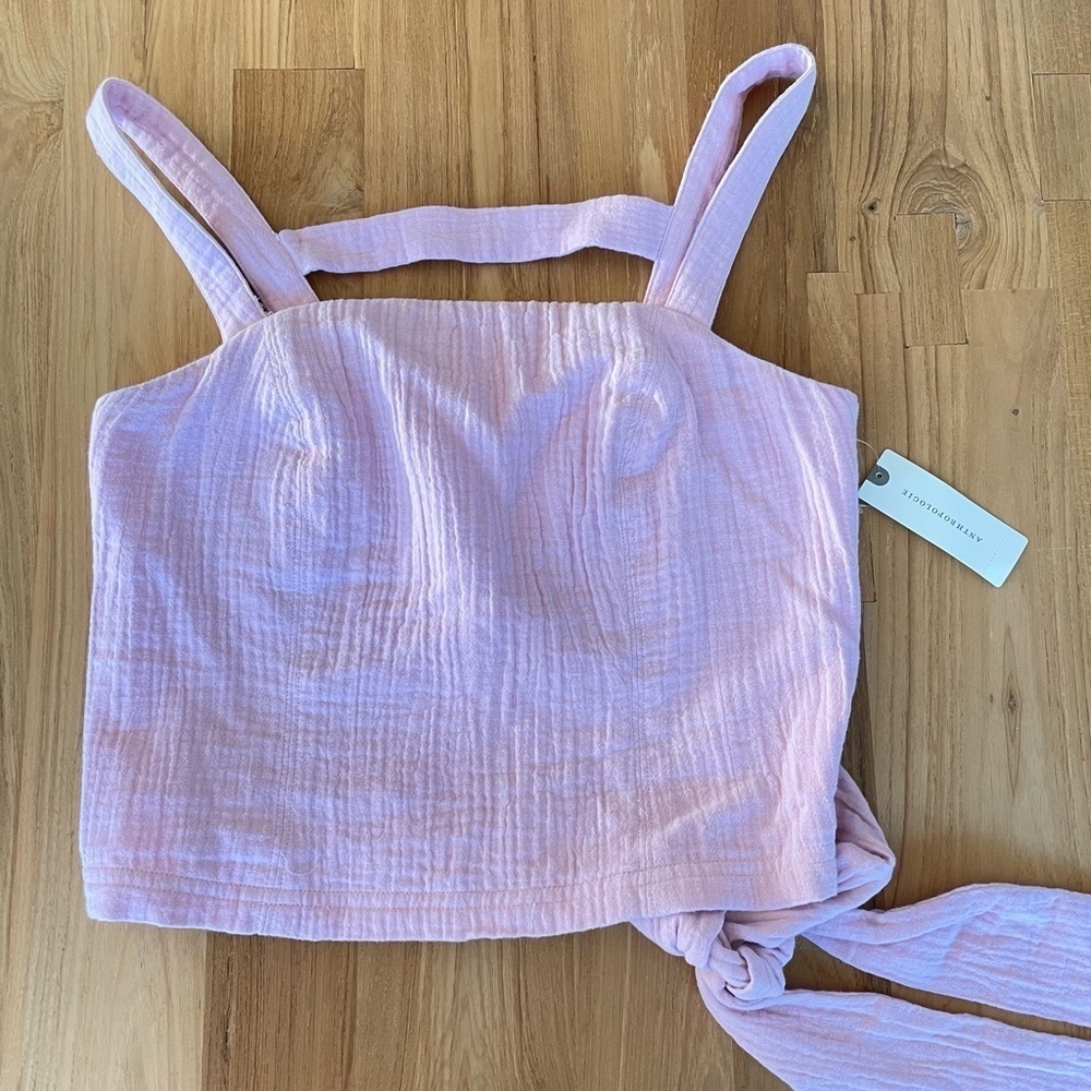 NWT Anthropologie Pink Cotton Muslin Smocked Tank Top